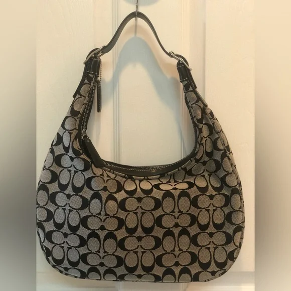 Vintage 00s Coach 6070 Signature Hobo Shoulder Bag black & Gray CC Pattern - Picture 3 of 9